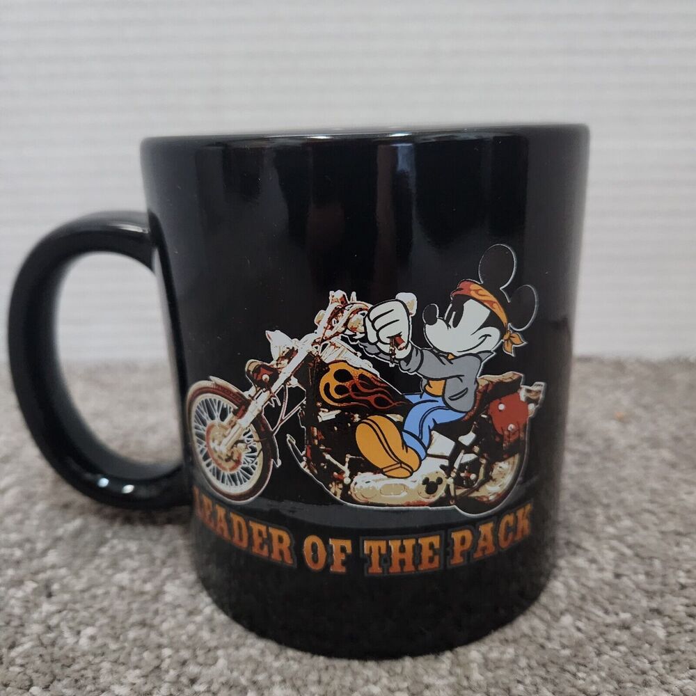 Mickey Mouse Leader Of The Pack 2005 Black Ceramic Cup Mug 16 oz. Disney Retro